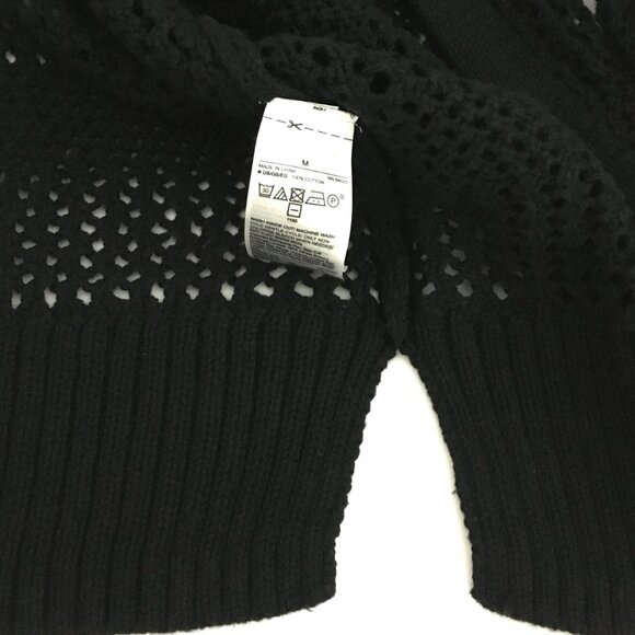 NEW! GAP Black Open Weave Crochet Cocoon Open Front Sweater With Side Slits - M - Picture 7 of 8